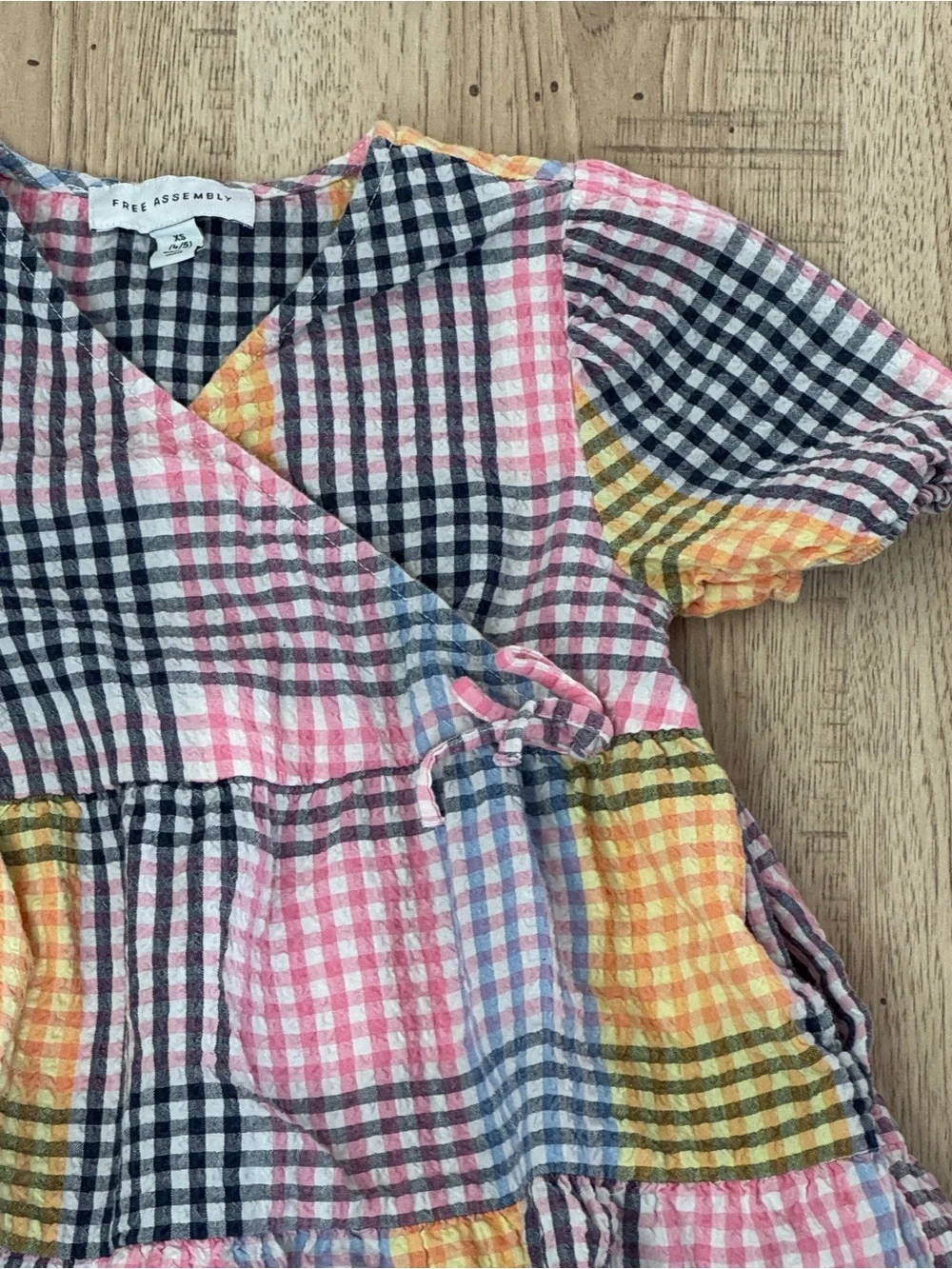 Free Assembly Girls Patchwork Gingham Dress XS 4/5 Multicolor